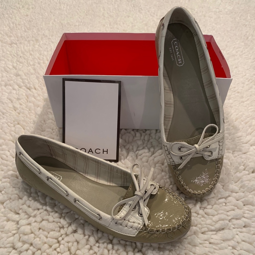 Coach Percy Crinkle Patent Loafer- Sand 7.5